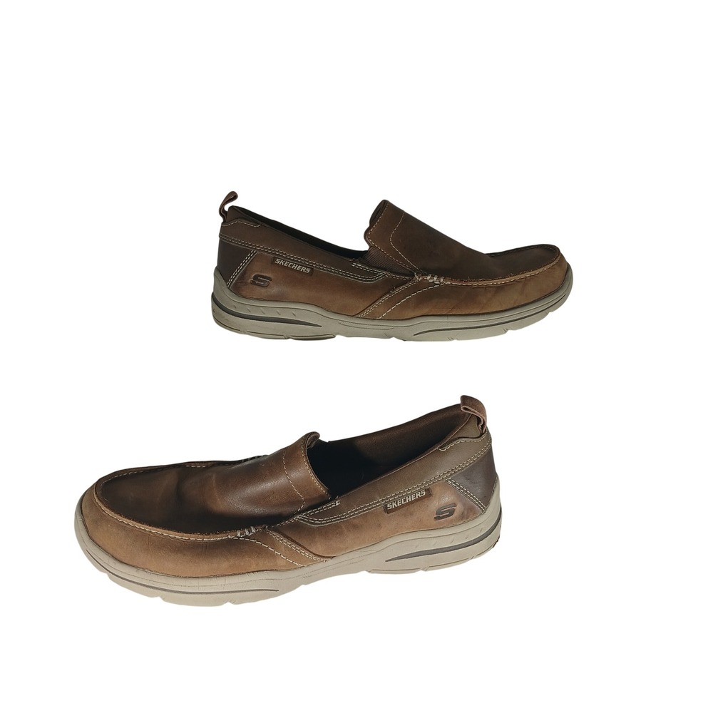 Skechers Relaxed Fit Loafers 7.5 Brown Leather Air-Cooled Memory Foam 64858